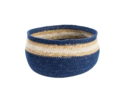 Corbeille de rangement ronde rayée coloris multicolore en osier - 22 x 22 x 13 cm