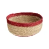 Corbeille ronde bicolore naturel et rouge en osier petit modèle - Ø 15 x H 8 cm
