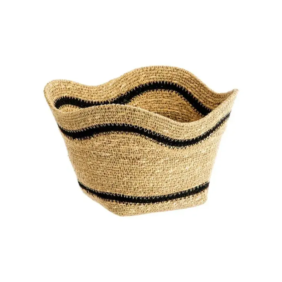 Corbeille tulipe en osier naturel rayé noir grand modèle - 32 x 32 x 17 cm