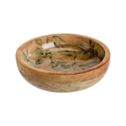 Coupe en bois de manguier à décor de feuillage vert - Ø 20 x H 5 cm