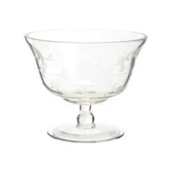 Coupe à glace en verre transparent motif fleurs gravées - 11 x 13,5 cm