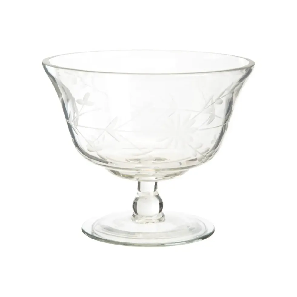 Coupe à glace en verre transparent motif fleurs gravées - 11 x 13,5 cm