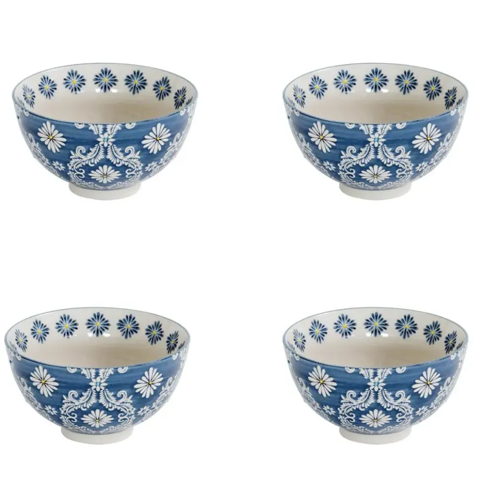 Coupelles en grès bleu peintes à la main Coffret Almada - 4 x Ø 11 cm