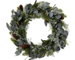 Couronne vert argent en eucalyptus et pommes de pin - Ø 40 x H 8 cm