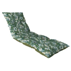 Coussin bain de soleil en polyester/coton fleuri/uni vert Flocons Elégantes - 180 x 56 x 10 cm