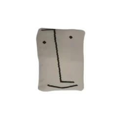 Coussin de sol en coton épais écru à motif visage 60x80 cm