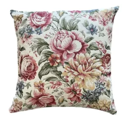 Coussin en coton fond blanc décor fleurs roses Alais - 45 x 45 cm