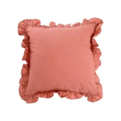 Coussin volanté rose en coton - 45 x 45 cm