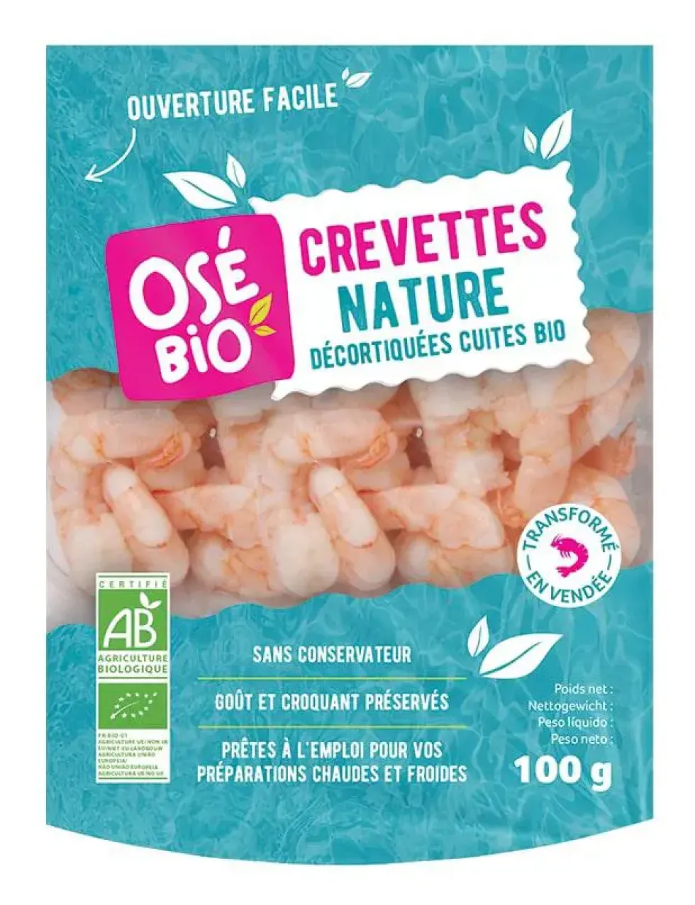 Crevettes nature décortiquées cuites bio Osé bio - 100 g