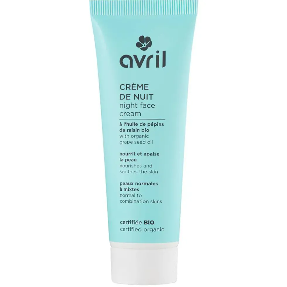 Crème de nuit à l'huile de pépin de raisin peaux normales et mixtes Bio Avril - 50 ml