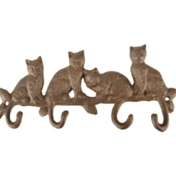 Crochets x 4 avec décor chat en fonte marron 29,1x4,4x13,8 cm
