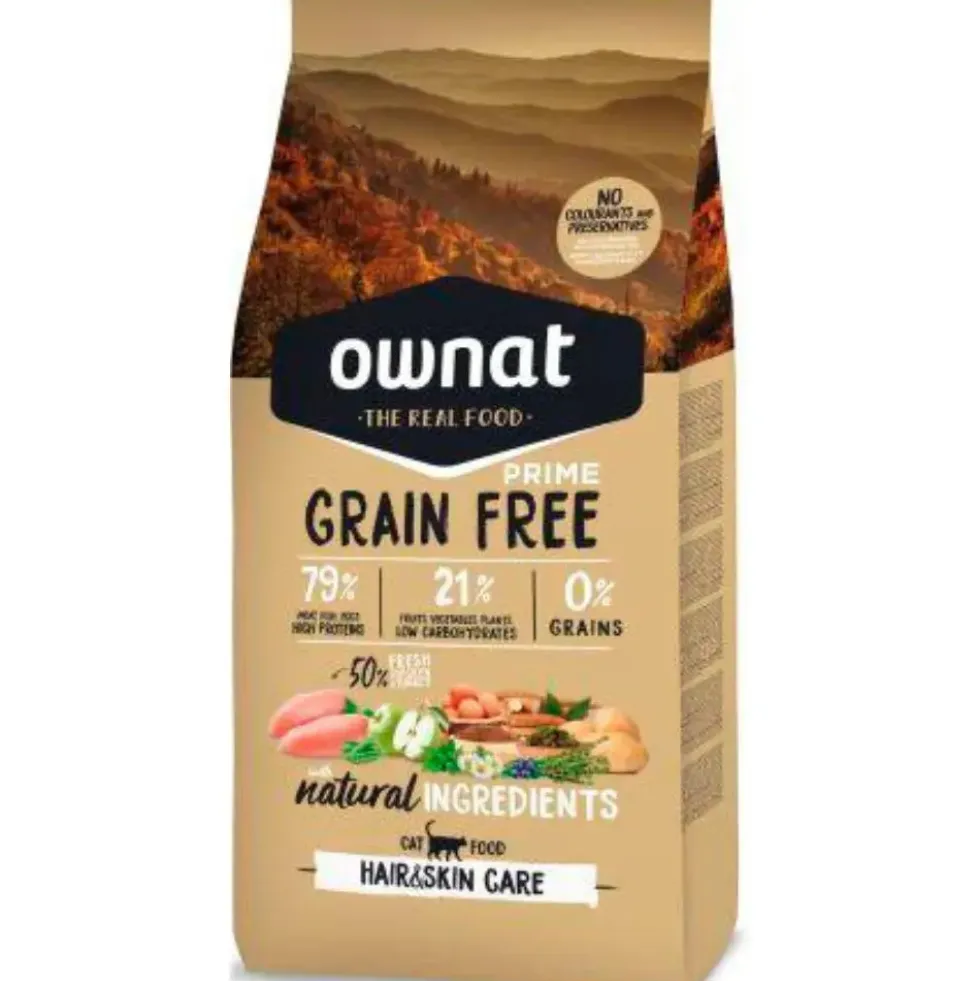 Croquette pour chat adulte Grain Free Prime Hair & Skin à la volaille Ownat - 1 kg