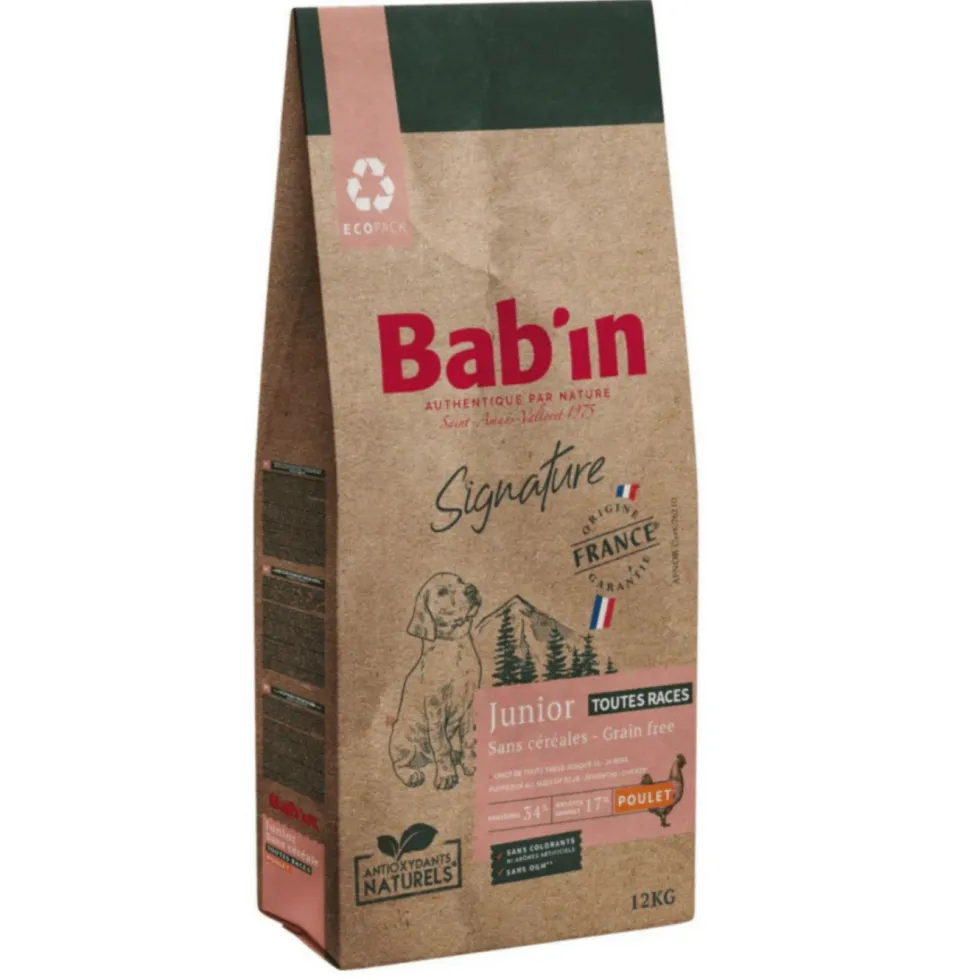 Croquettes pour chien junior au poulet sans céréales Bab'in Signature – 12 kg