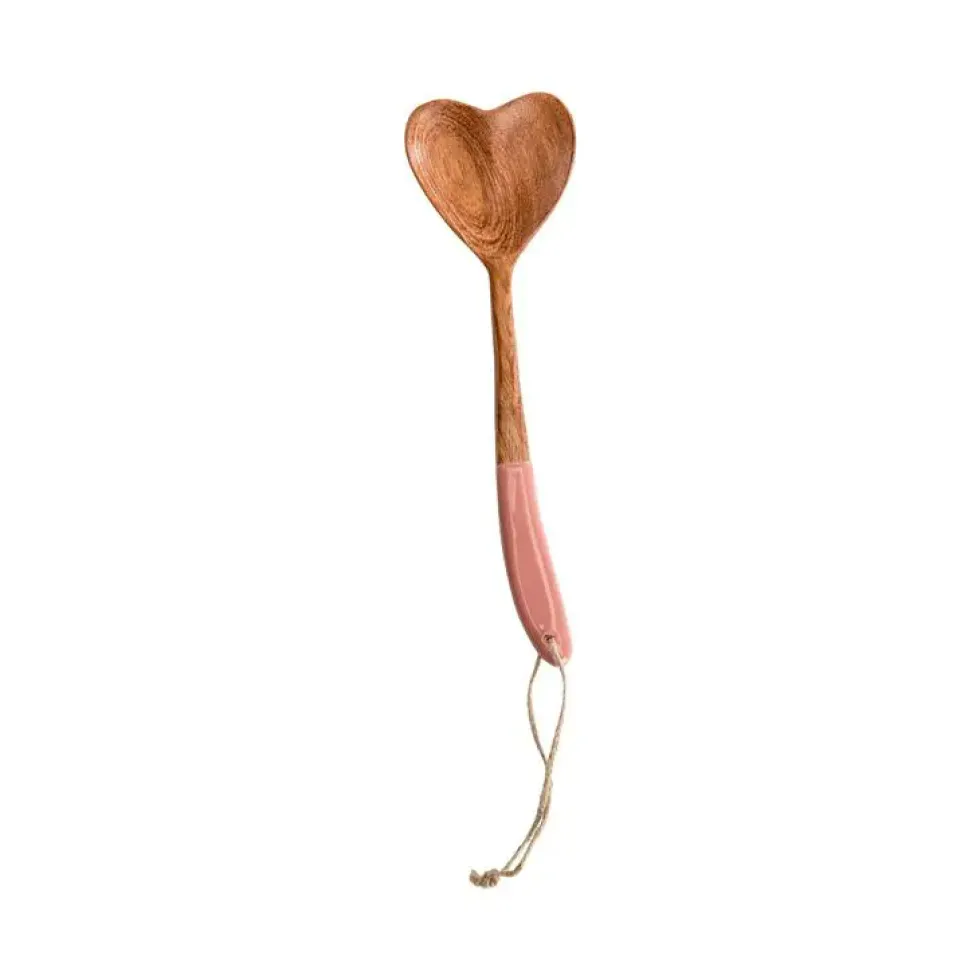 Cuillère à glace en bois forme cœur rose x 2 - 17 cm