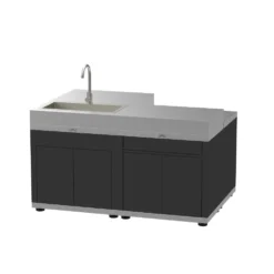 Cuisine extérieure îlot 4 éléments inox et noir Le Marquier - L 160 x P 112 cm