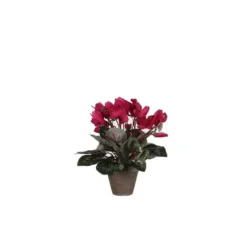 Cyclamen rose foncé plante artificielle en pot gris H 30 x Ø 30 cm