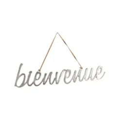 Décoration à suspendre Bienvenue en aluminium argent - 39 x 10 cm