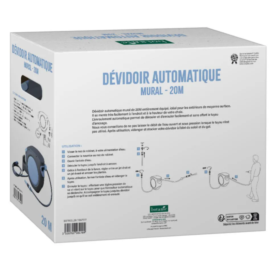 Dévidoir automatique mural botanic® - Kit complet avec enroulement automatique