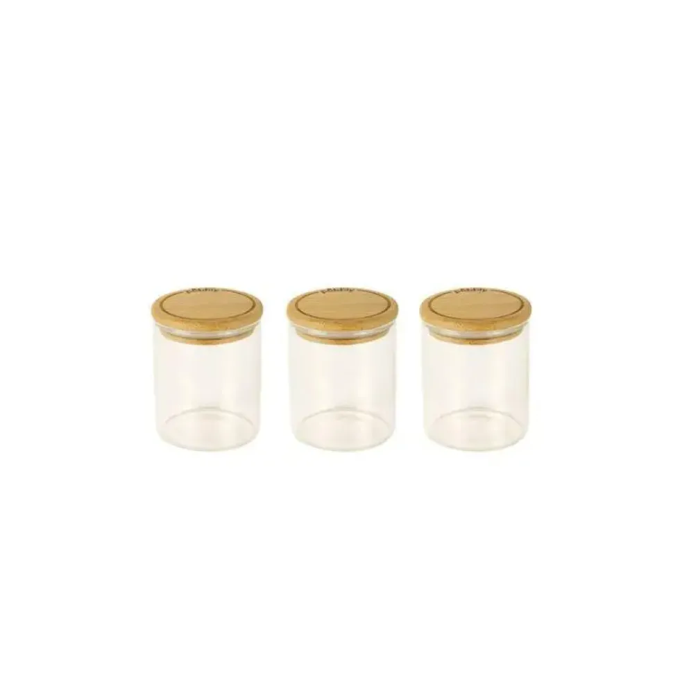 Ensemble de 3 boîtes à épices 190 ml en verre et bambou 8,5 x6,5 cm