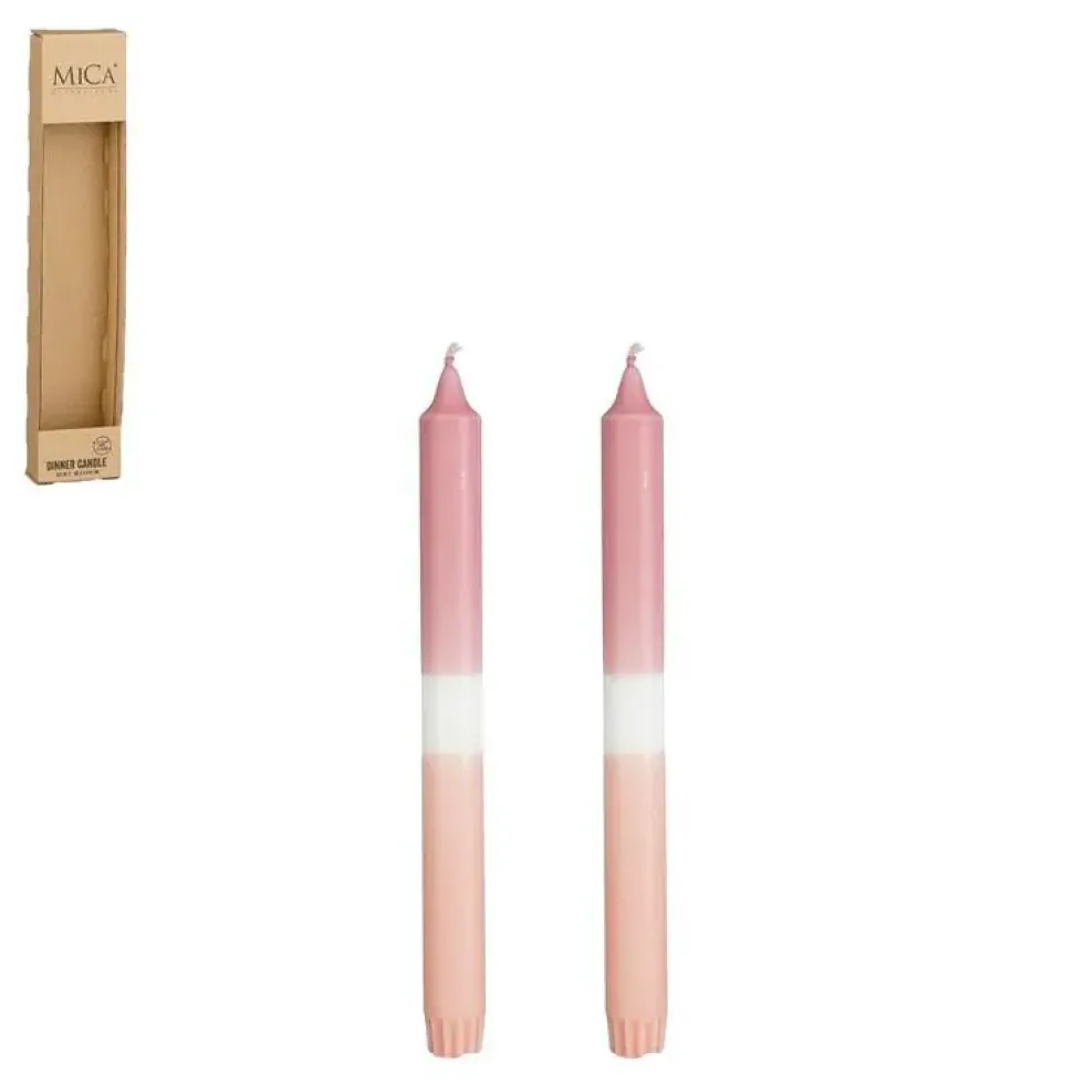 Ensemble de 2 bougies flambeau dipdye rose - Ø 2,2 x H 25 cm