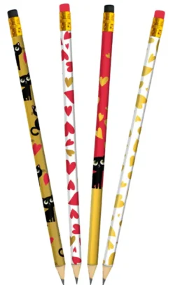 Ensemble de 4 crayons à papier thème chat et cœurs Cartedart - 19,5 cm