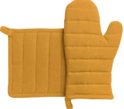 Ensemble gant et manique en coton recyclé et polyester coloris tournesol Jona - les 2 pièces