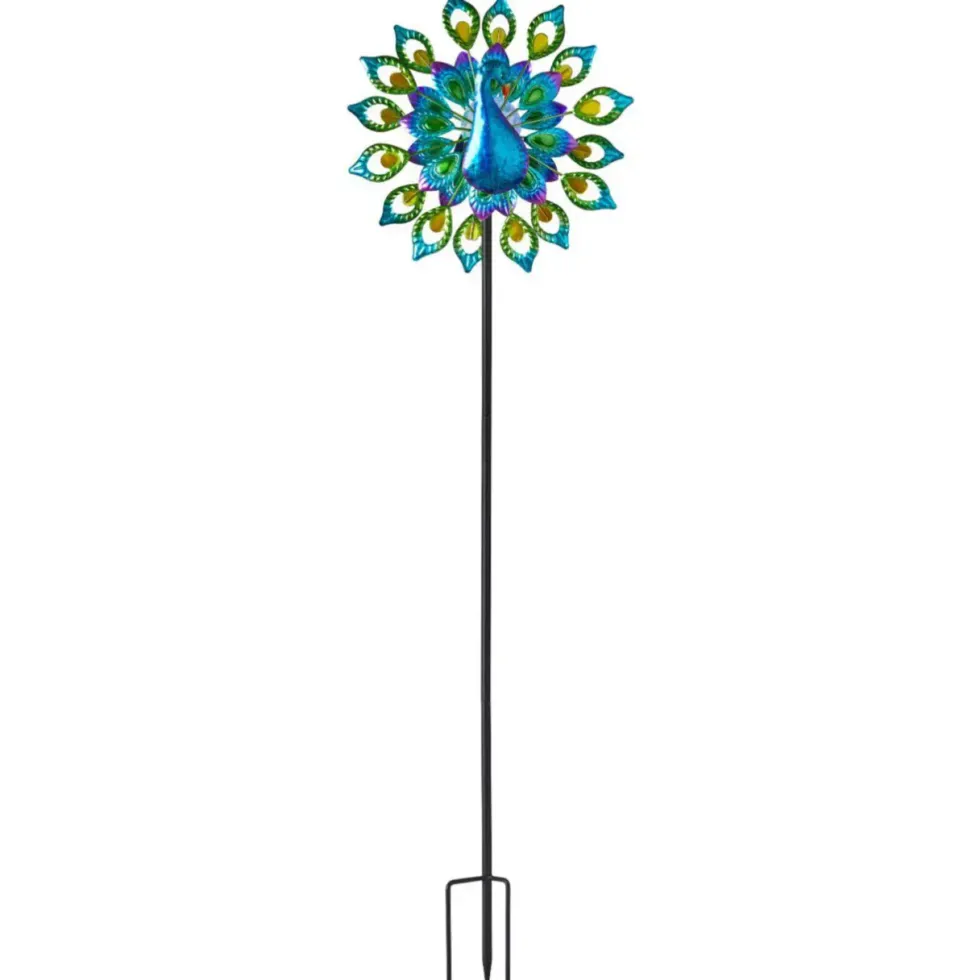 Eolienne solaire Paon coloris bleu en métal Smartgarden - 131 x 37,5 x 19,5 cm
