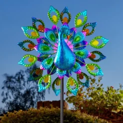 Eolienne solaire Paon coloris bleu en métal Smartgarden - 131 x 37,5 x 19,5 cm