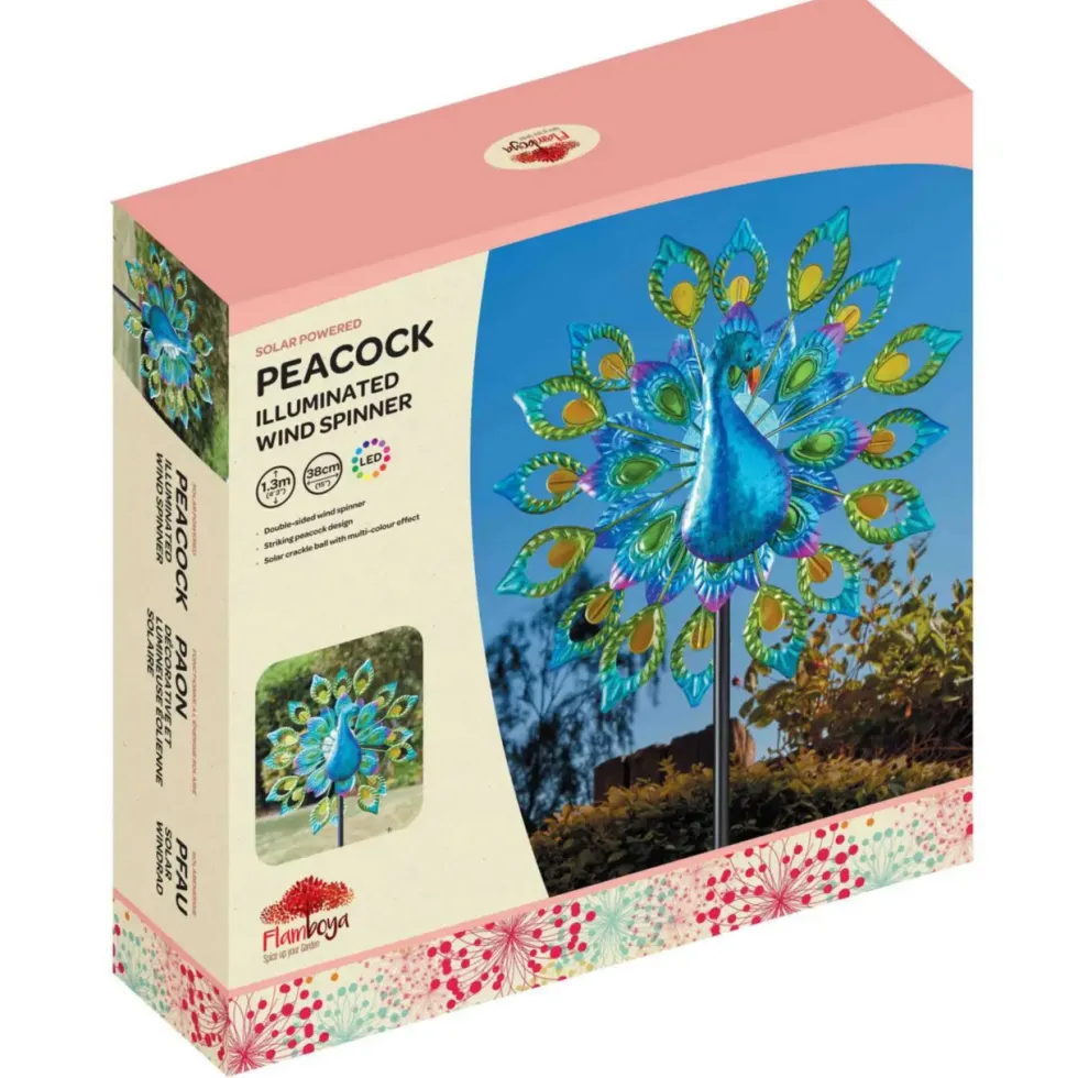 Eolienne solaire Paon coloris bleu en métal Smartgarden - 131 x 37,5 x 19,5 cm