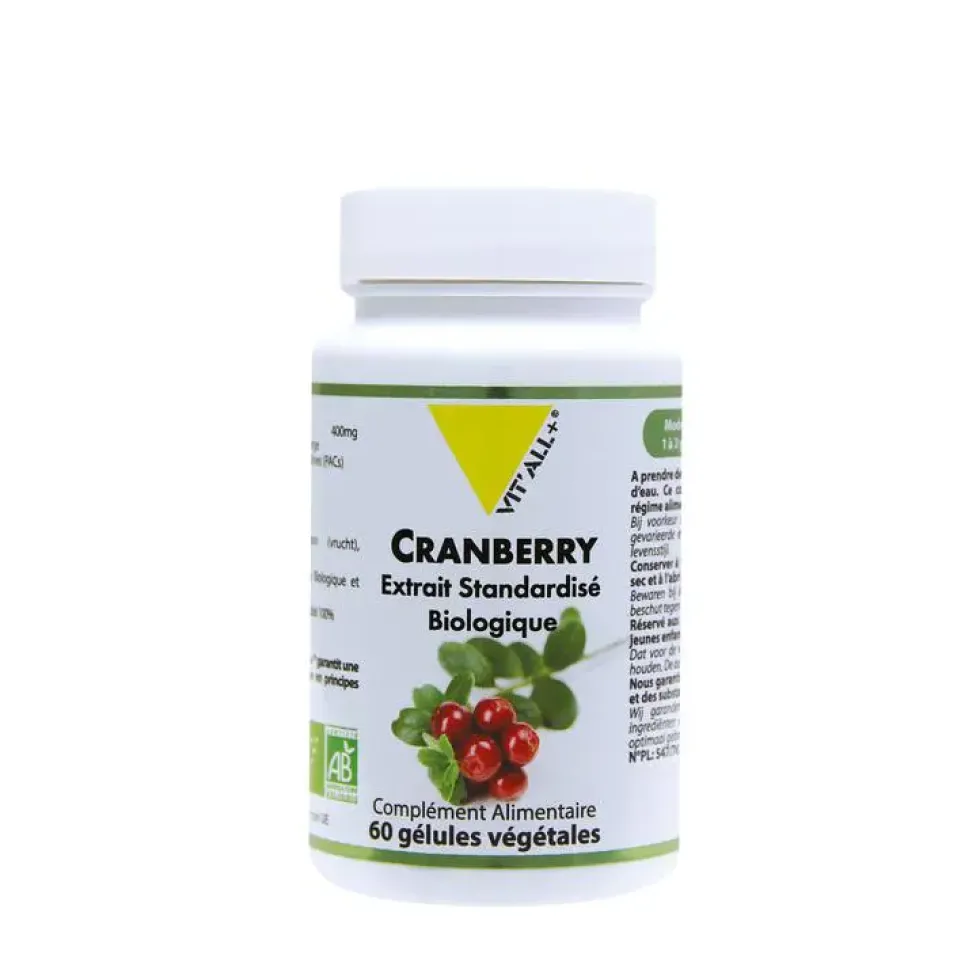 Extrait de cranberry standardisé bio vit’all + en format de 60 gélules
