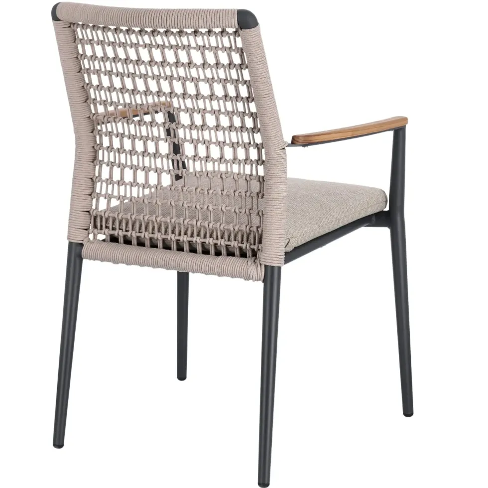 Fauteuil anthracite en aluminium, teck et corde Bizzotto Maddox - 56 x 60 x 82,5 cm