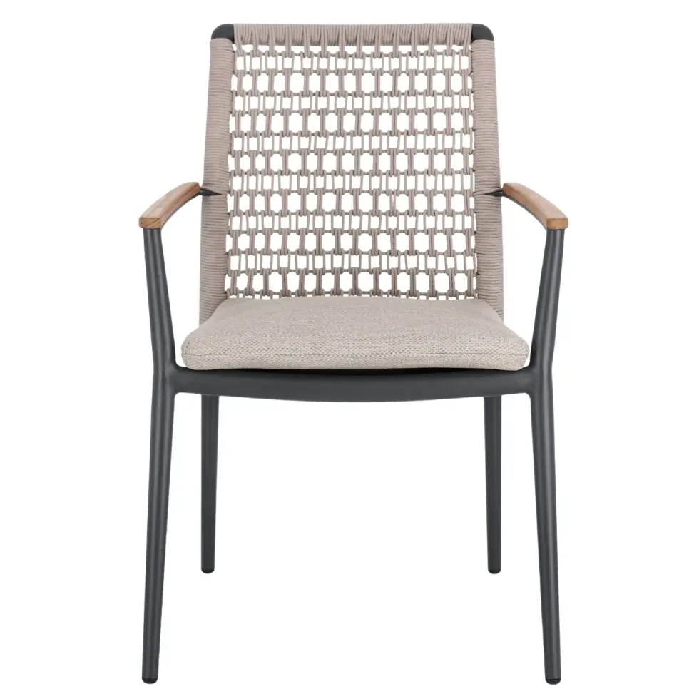 Fauteuil anthracite en aluminium, teck et corde Bizzotto Maddox - 56 x 60 x 82,5 cm