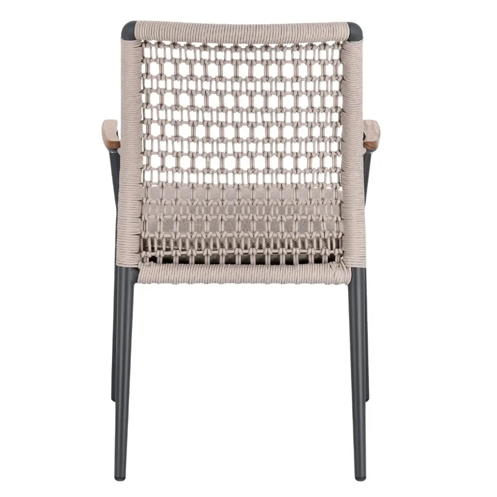 Fauteuil anthracite en aluminium, teck et corde Bizzotto Maddox - 56 x 60 x 82,5 cm
