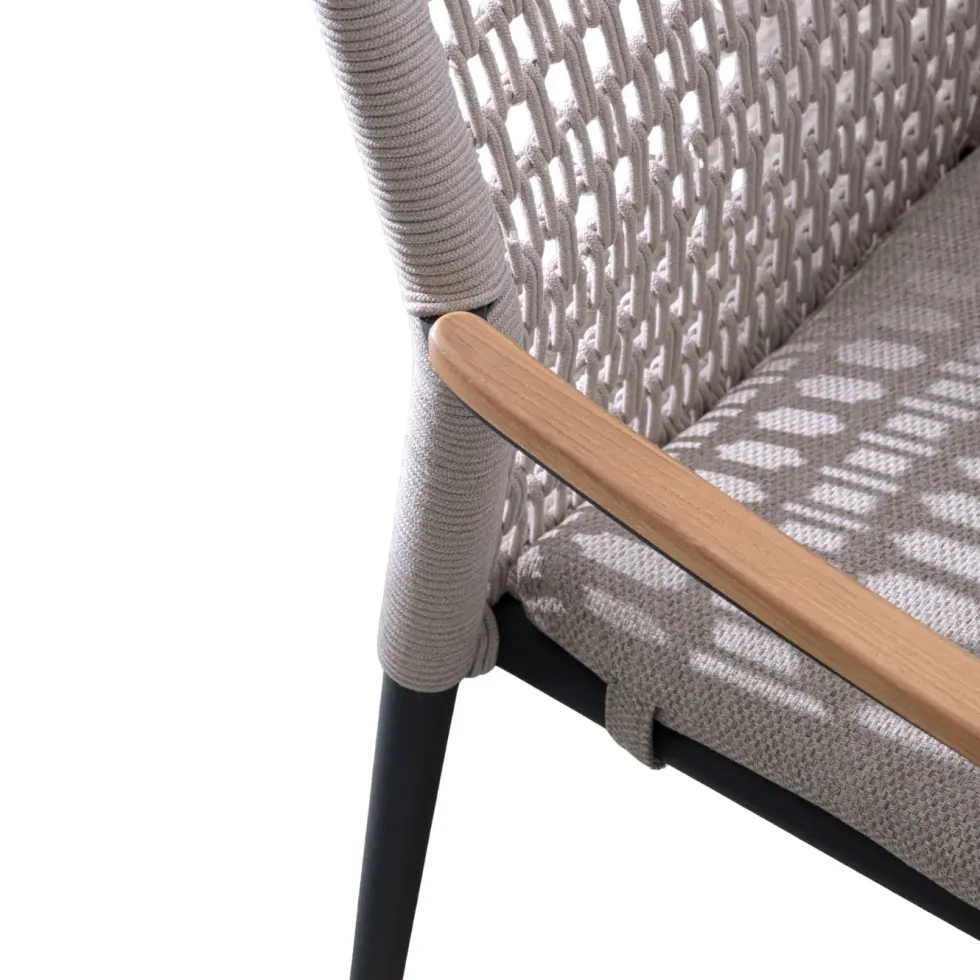 Fauteuil anthracite en aluminium, teck et corde Bizzotto Maddox - 56 x 60 x 82,5 cm