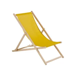 Fauteuil chilienne agrafée coloris jaune en coton - 132 x 55 x 35 cm