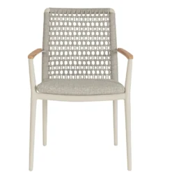 Fauteuil grège en aluminium, teck et corde Bizzotto Maddox - 56 x 60 x 82,5 cm