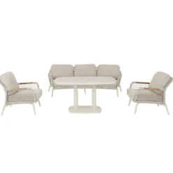 Fauteuil grège en aluminium, teck et corde Bizzotto Eulero - 75 x 98 x 85 cm