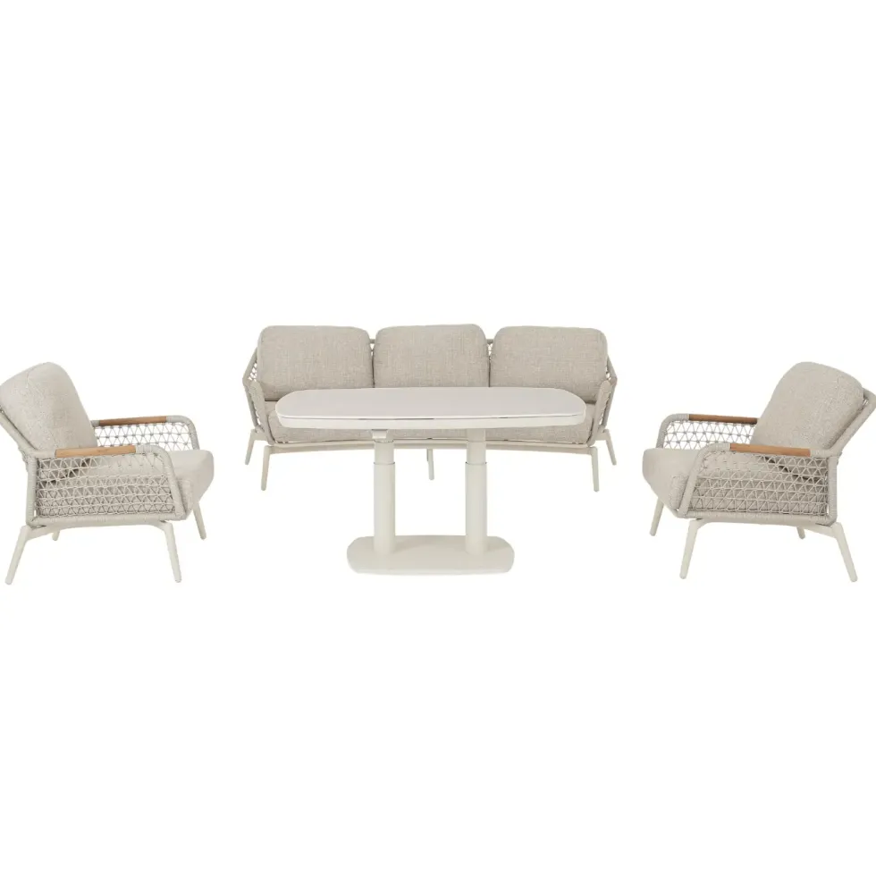Fauteuil grège en aluminium, teck et corde Bizzotto Eulero - 75 x 98 x 85 cm