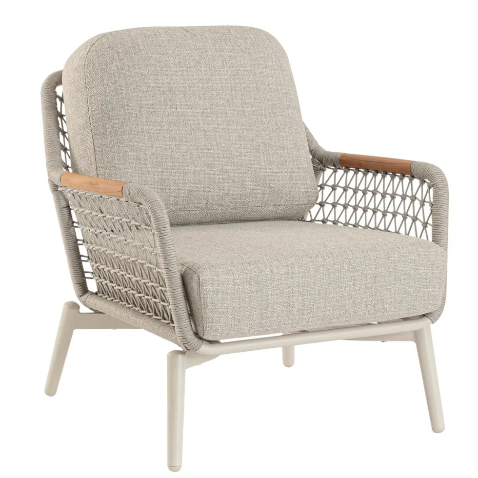 Fauteuil grège en aluminium, teck et corde Bizzotto Eulero - 75 x 98 x 85 cm