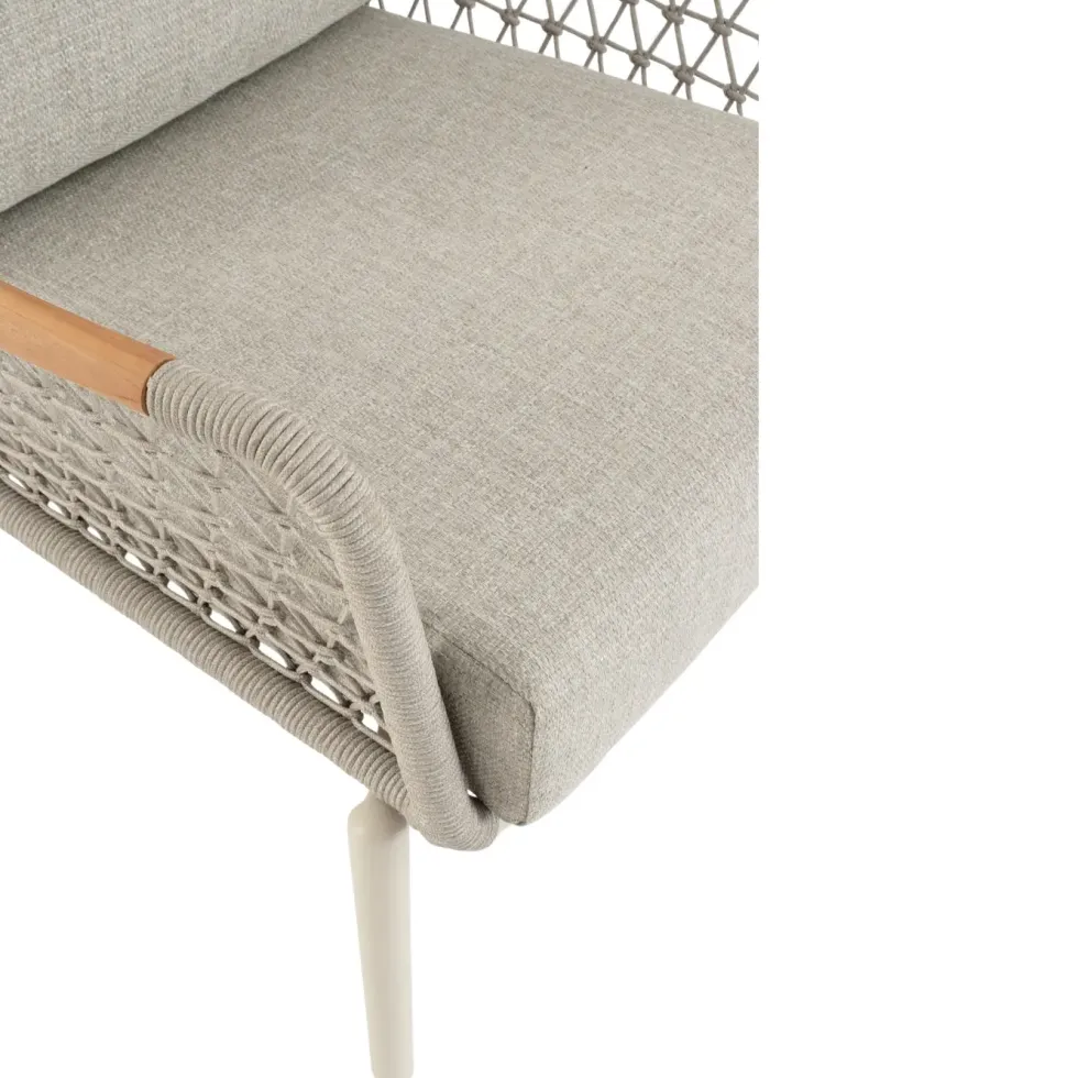 Fauteuil grège en aluminium, teck et corde Bizzotto Eulero - 75 x 98 x 85 cm