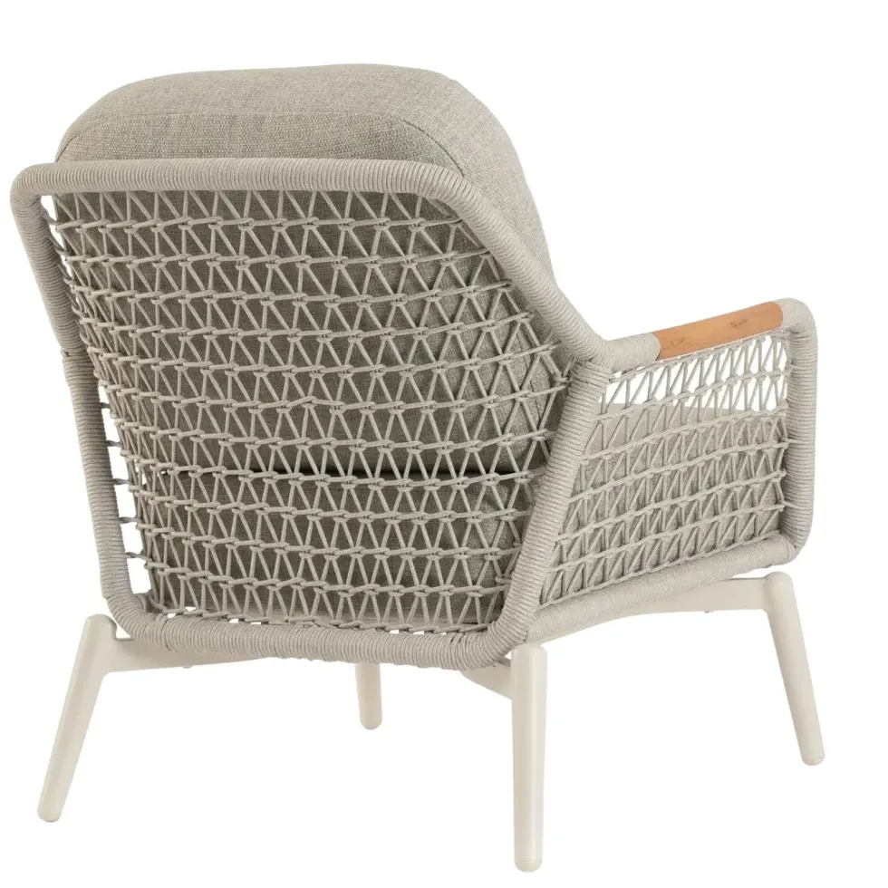 Fauteuil grège en aluminium, teck et corde Bizzotto Eulero - 75 x 98 x 85 cm