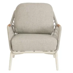 Fauteuil grège en aluminium, teck et corde Bizzotto Eulero - 75 x 98 x 85 cm