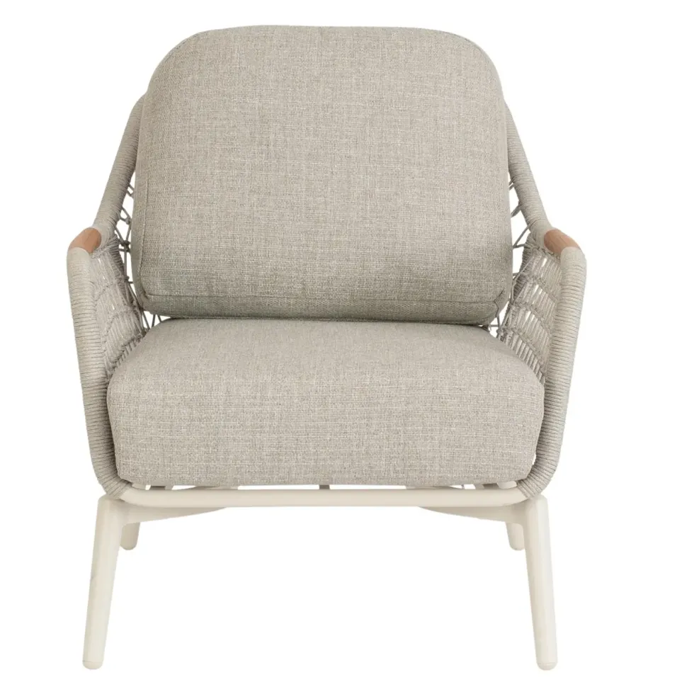Fauteuil grège en aluminium, teck et corde Bizzotto Eulero - 75 x 98 x 85 cm
