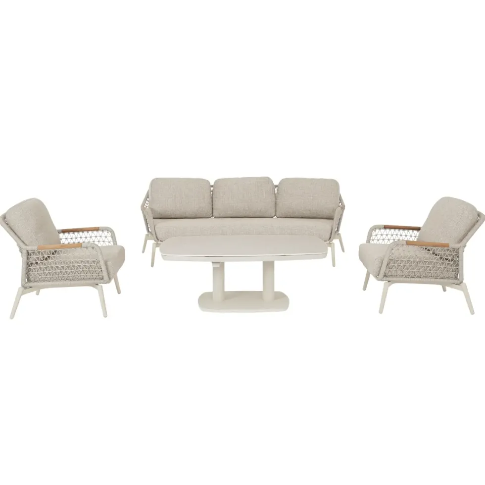 Fauteuil grège en aluminium, teck et corde Bizzotto Eulero - 75 x 98 x 85 cm