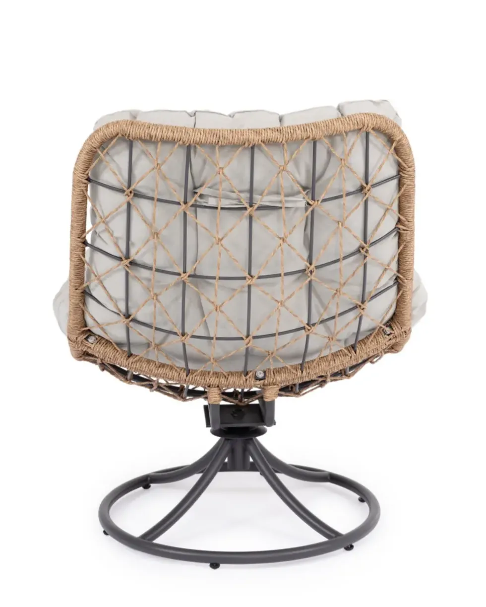 Fauteuil pivotant Aralia coloris gris en corde - 72 x 83 x 93 cm