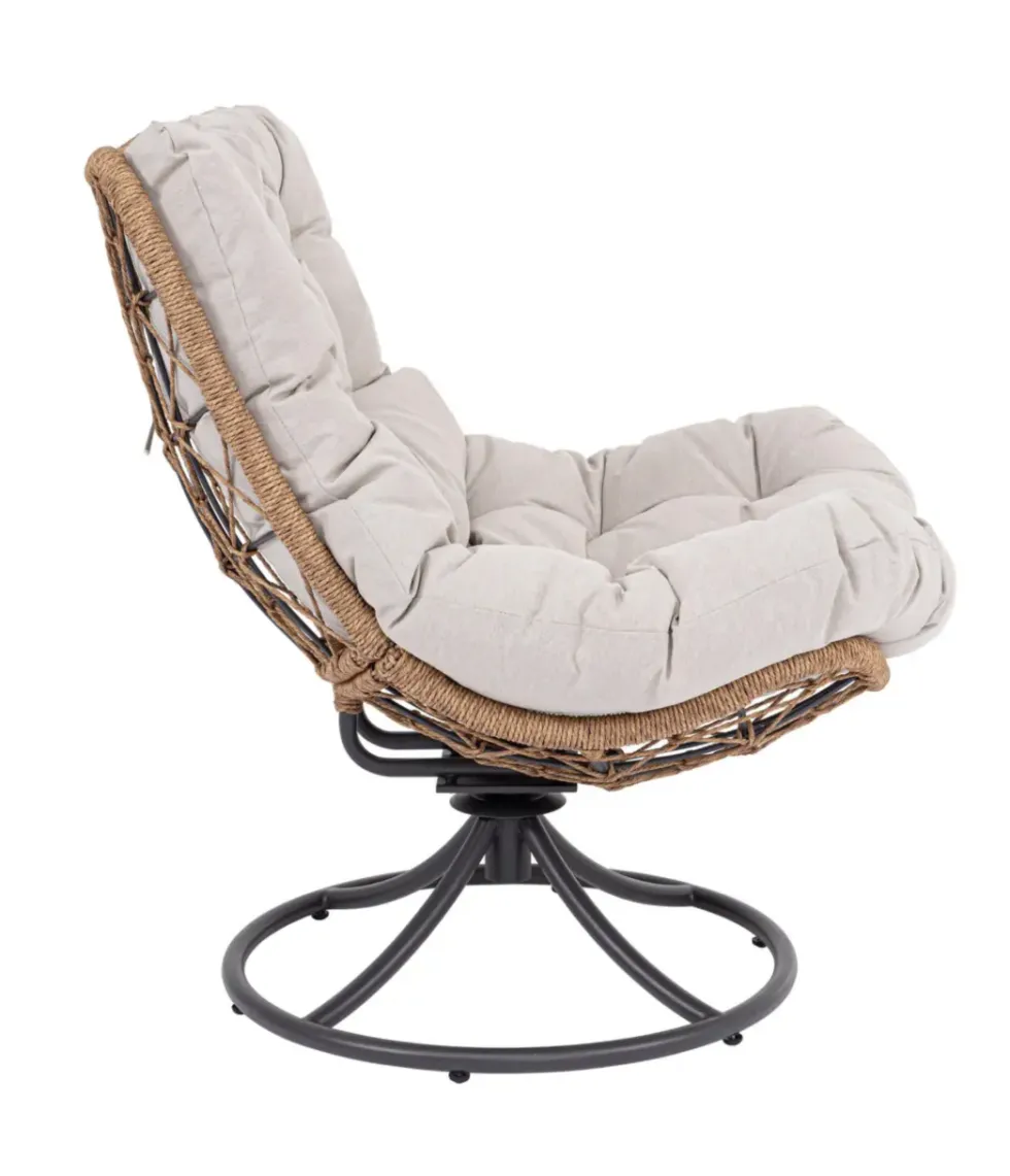 Fauteuil pivotant Aralia coloris gris en corde - 72 x 83 x 93 cm