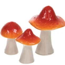 Figurine décorative champignon coloris orange en céramique - 7 x 9 x 7,3 cm