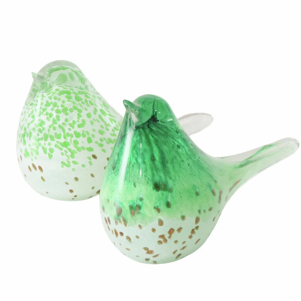 Figurine oiseau en verre teinté vert Kiko - 16 x 7 x H 10 cm