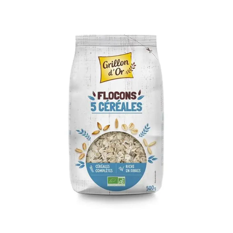 Flocon aux 5 céréales complètes bio Grillon d’Or – 500 g