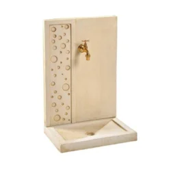 Fontaine murale décor bulle en pierre reconstituée imitation ton beige Hairie Grandon - 70 cm